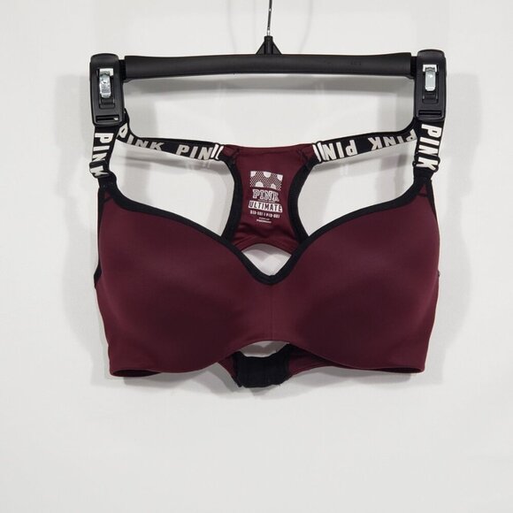 PINK Victoria's Secret    Burgundy Racerback  Ultimate Push-up Underwire Bra - Picture 1 of 3